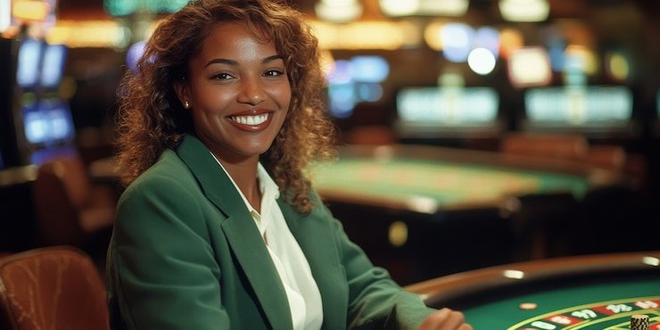 Live Infinite Blackjack dealer at harbet35 login studio with HD camera angles